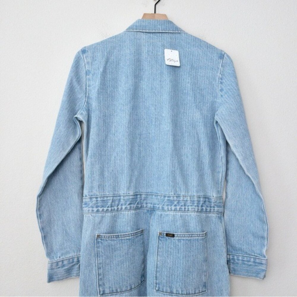 NWT Free People x Lee Union-Alls Coverall Denim Jumpsuit S Sky Blues Stripe - Picture 11 of 16